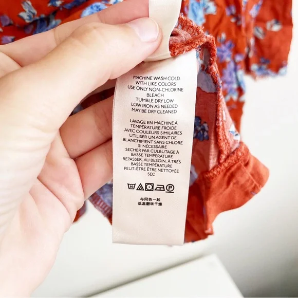 Free People Lorretta pop Print Tunic blouse long sleeve floral ruffle oversized - Picture 10 of 15